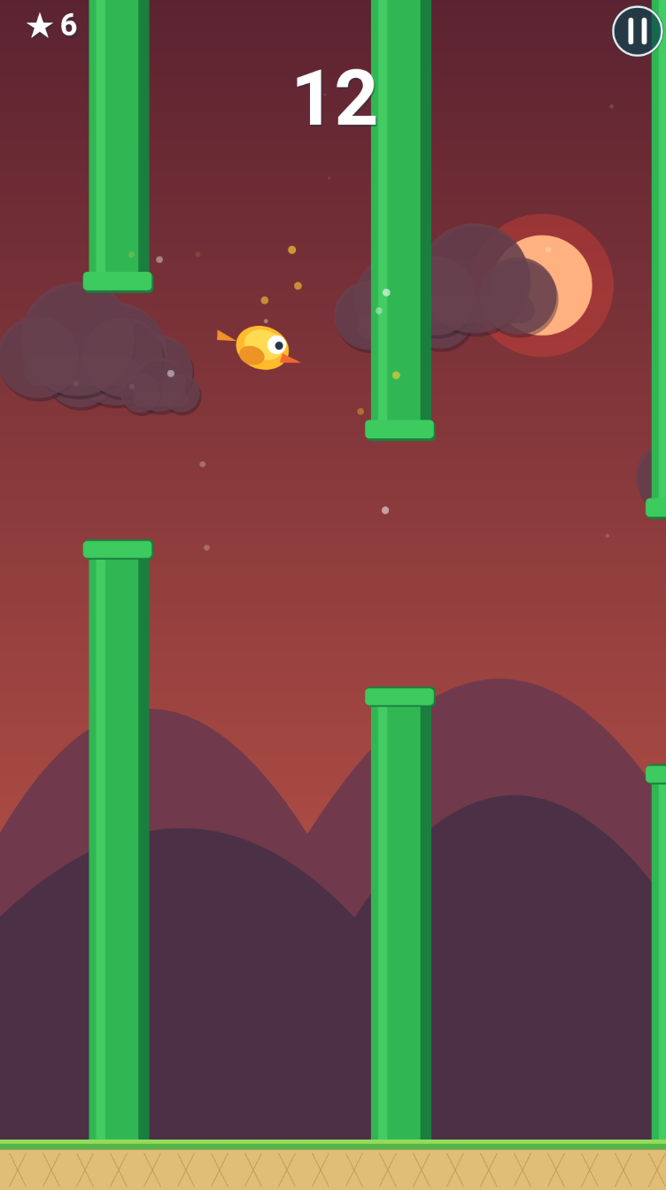 Nighttime gameplay with pipes and a glowing moon